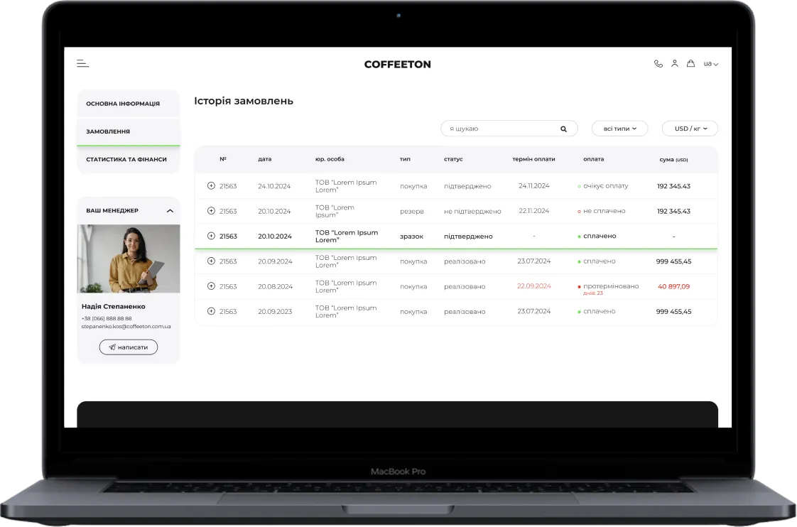 Історія замовлень зі статусами